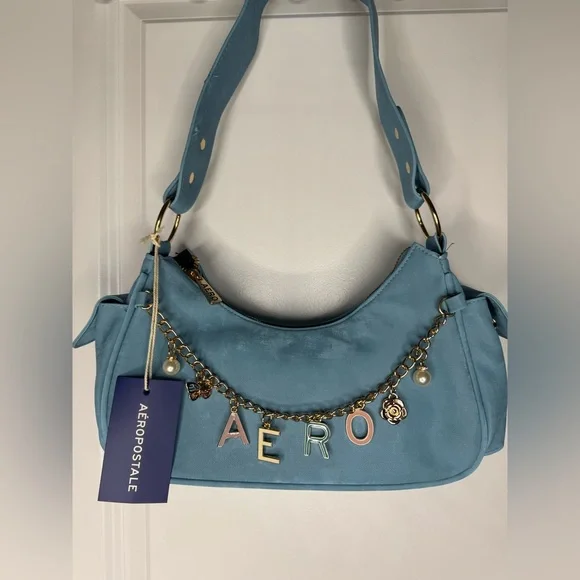 Aeropostale Light Blue Shoulder Bag with Charm Detail purse charms Y2K style - Picture 2 of 10